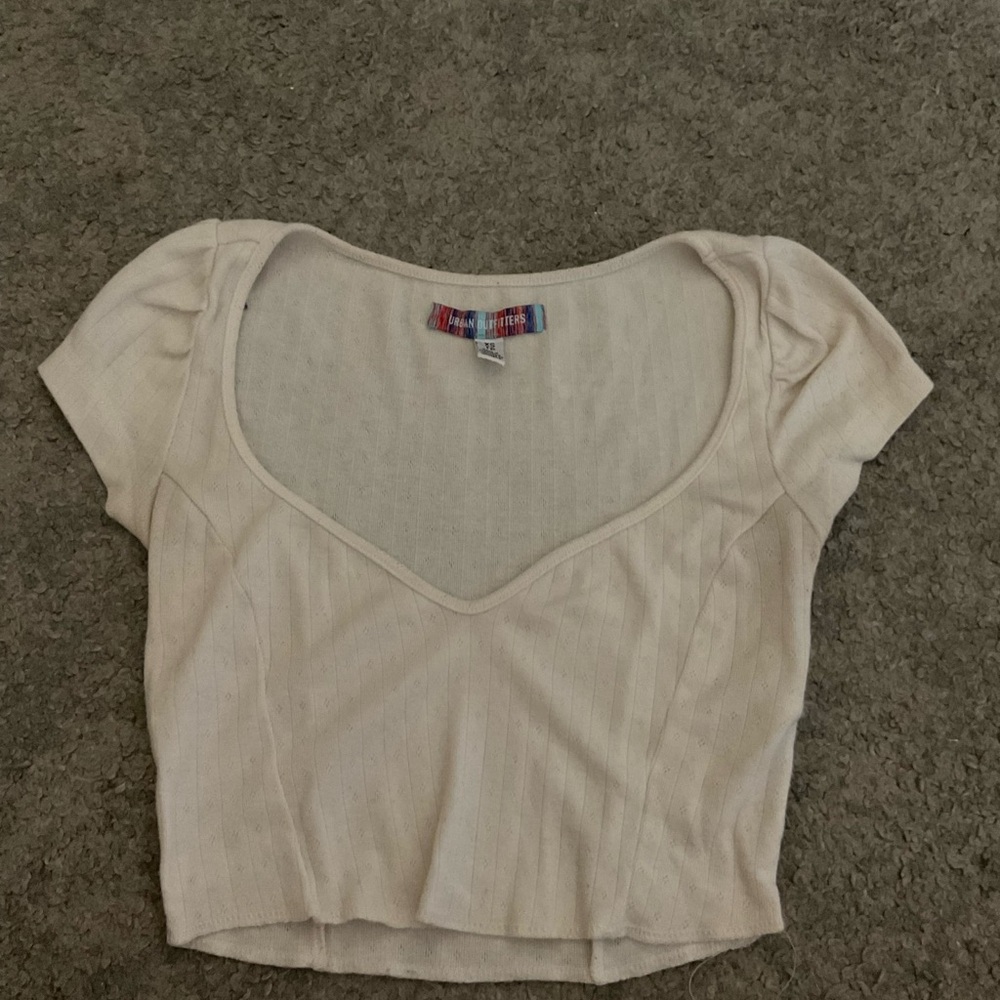 Urban Outfitters Cream Fitted Crop Blouse